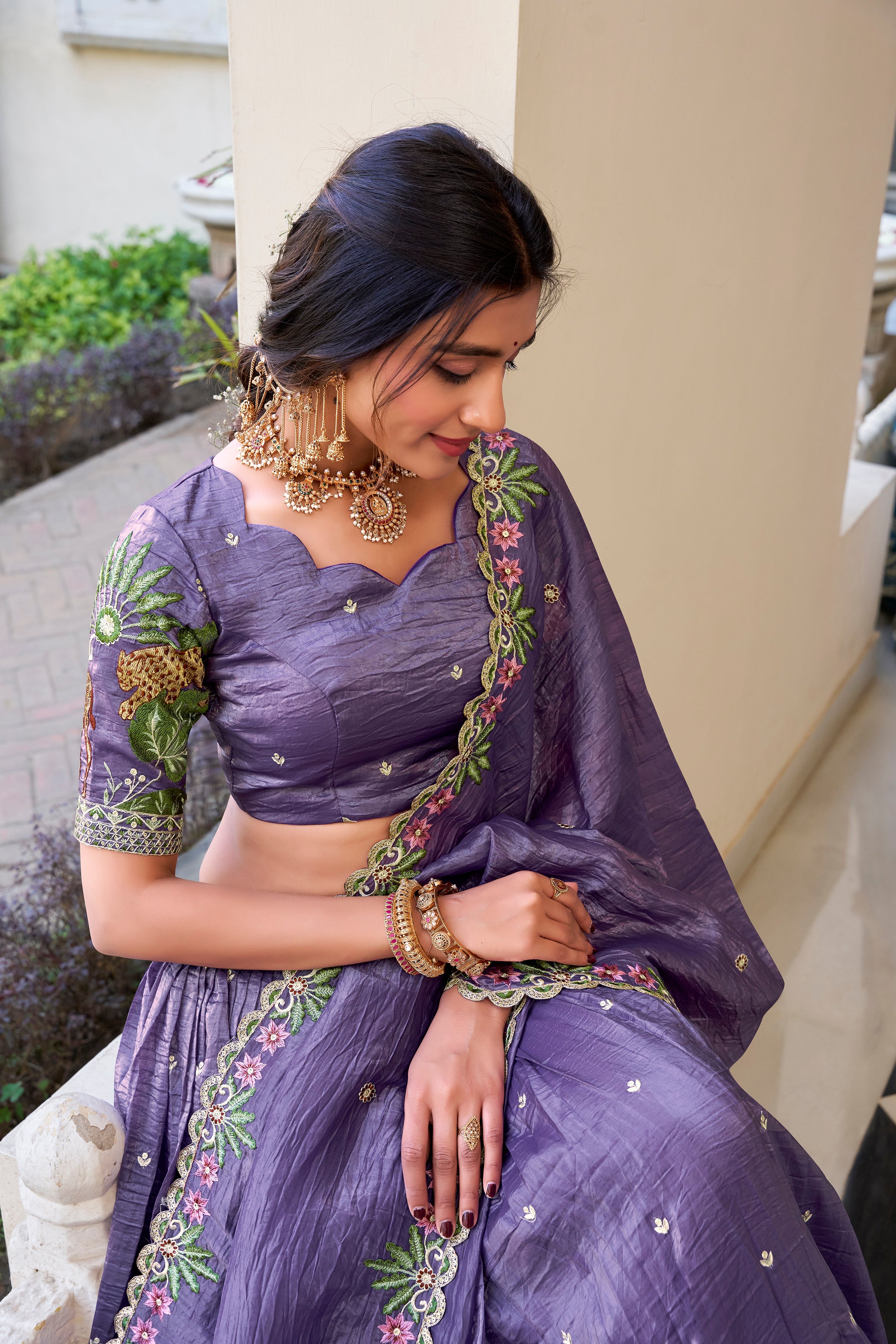 Lorenvalley Lavender Gold Crush Fabric with Sequins and Thread Embroidery Work Lehenga Choli - Distacart