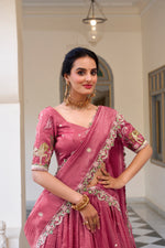 Thumbnail for Lorenvalley Pink Gold Crush Fabric with Sequins and Thread Embroidery Work Lehenga Choli - Distacart