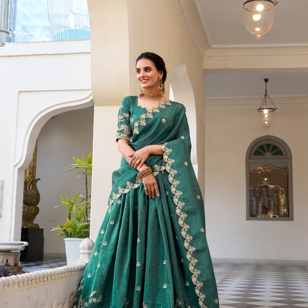 Lorenvalley Teal Gold Crush Fabric with Sequins and Thread Embroidery Work Lehenga Choli - Distacart