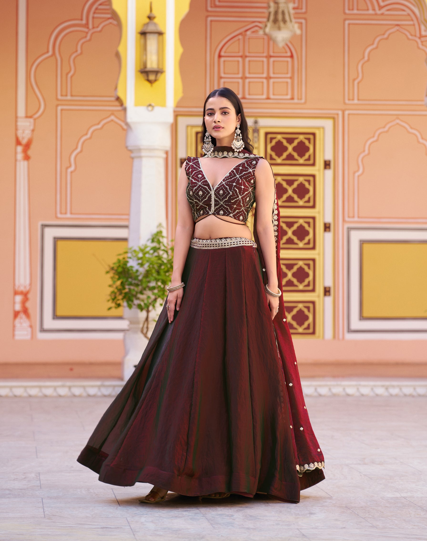 Lorenvalley Fashion Maroon Fendy Satin Sequins and Thread Embroidery Work Lehenga Choli with Dupatta - Dista