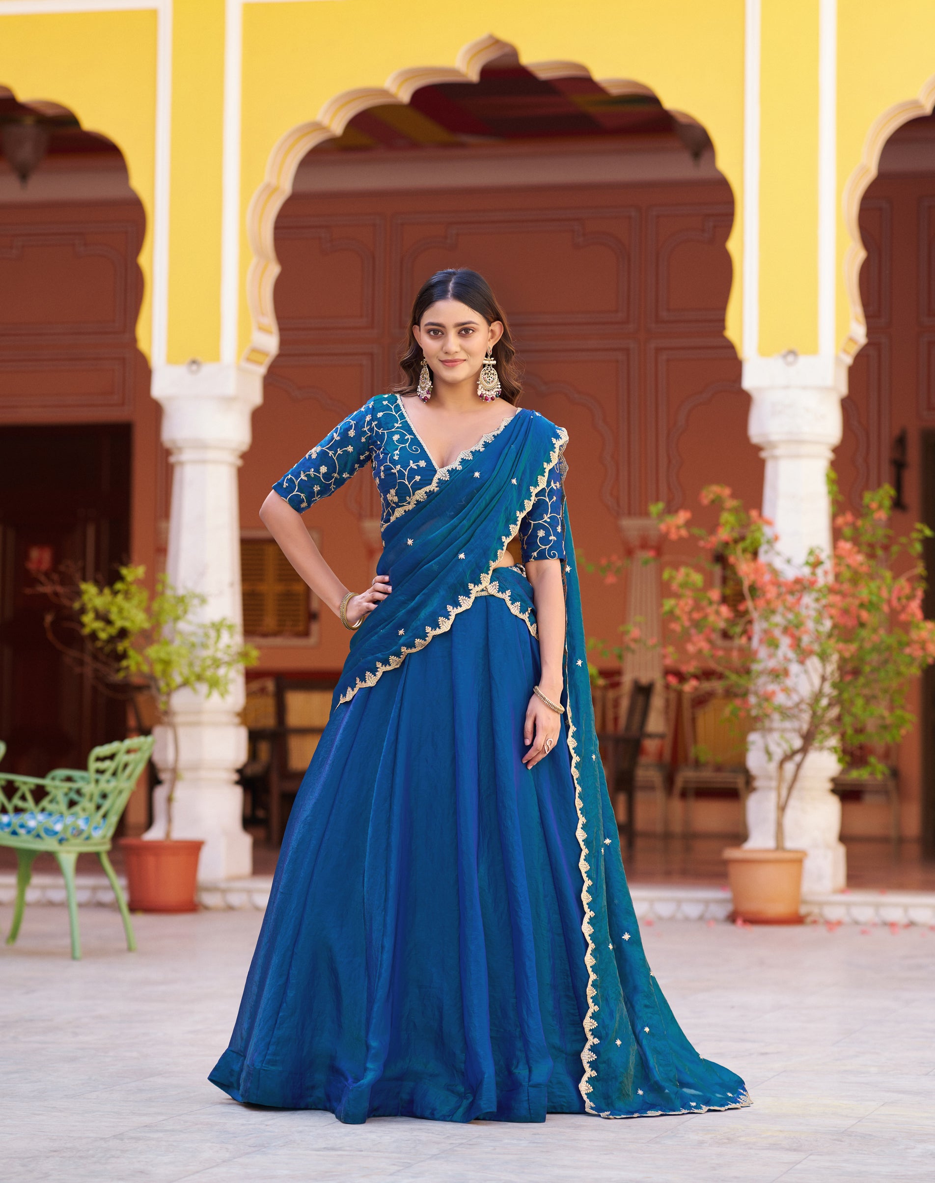 Lorenvalley Fashion Rama Fendy Satin Sequins and Thread Embroidery Work Lehenga Choli with Dupatta - Dista