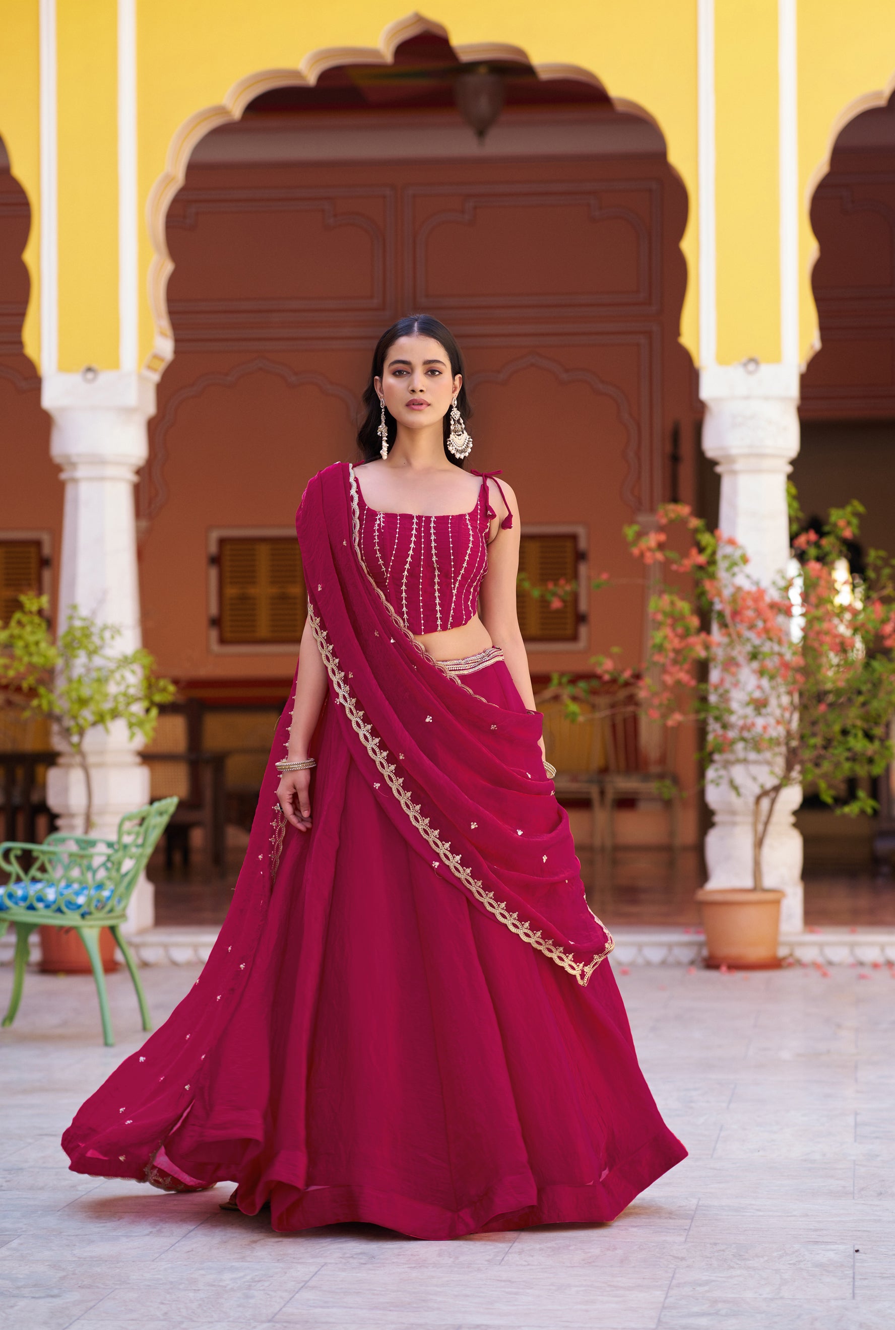 Lorenvalley Fashion Ranipink Fendy Satin Sequins and Thread Embroidery Work Lehenga Choli with Dupatta - Dista