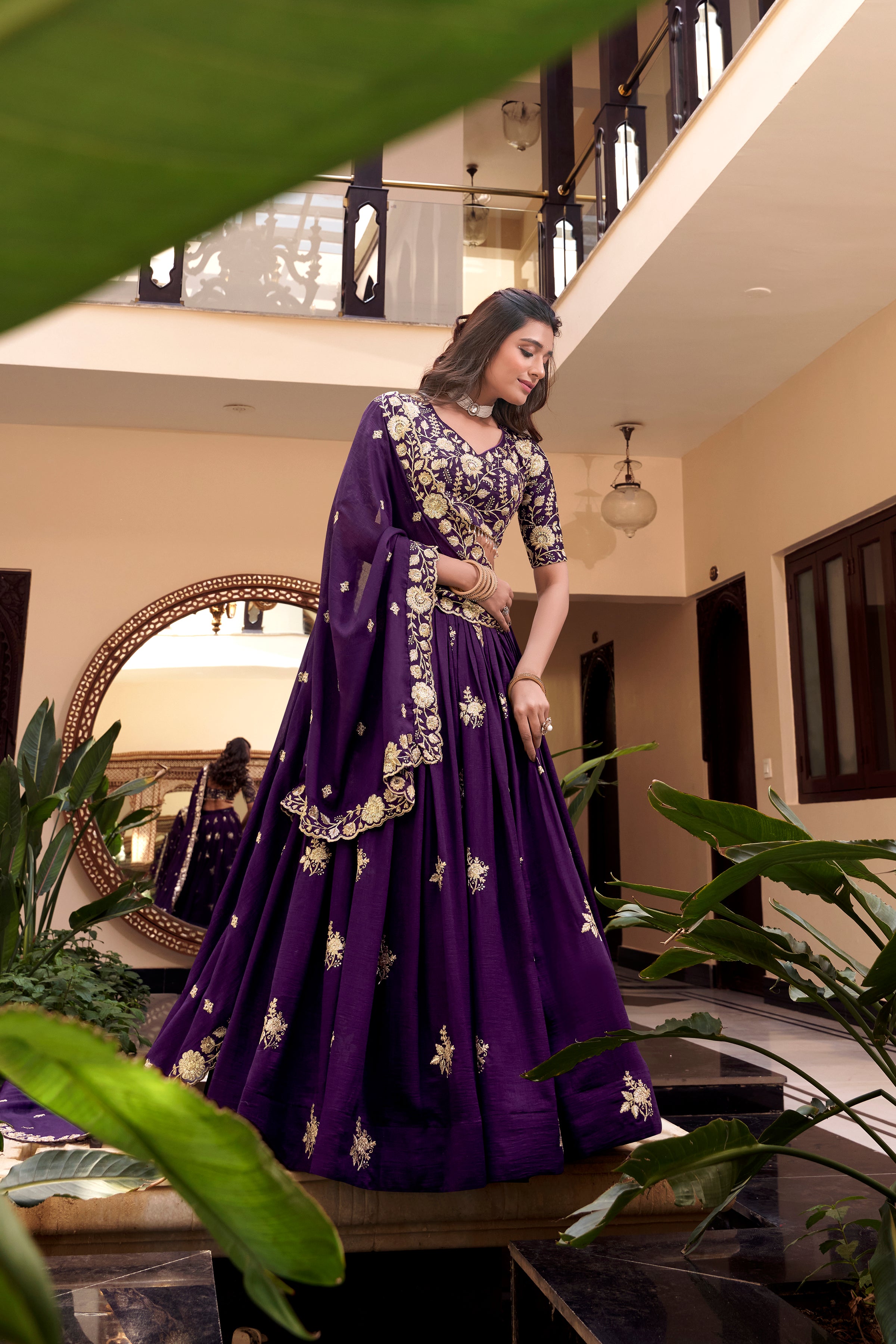 Lorenvalley Parot Star Georgette Embellishment With Pearl Coding And Sequins Embroidery Work Lehenga Choli with Dupatta - Distacart