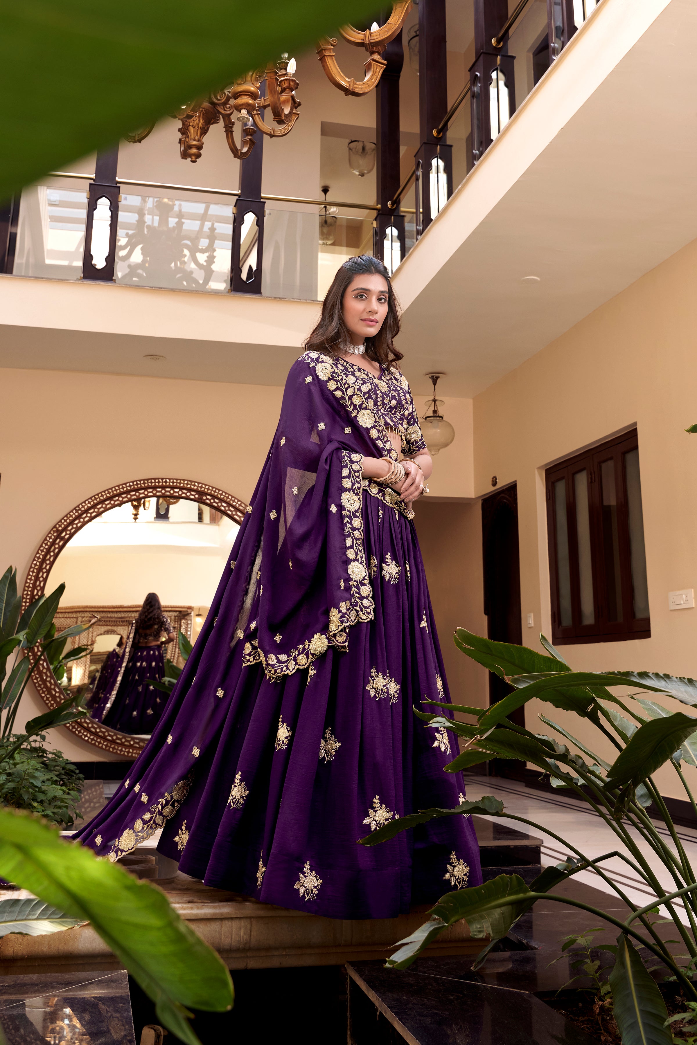 Lorenvalley Parot Star Georgette Embellishment With Pearl Coding And Sequins Embroidery Work Lehenga Choli with Dupatta