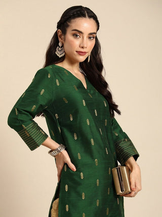 Anouk Women Green & Gold-Toned Ethnic Motifs Dobby Kurta - Distacart