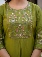 Thumbnail for Vedant Vastram Viscose Silk Hand Work & Embroidery Work Stitched Salwar Suit Set-Mehandi - Distacart