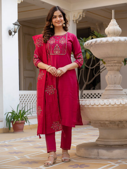 Vedant Vastram Viscose Silk Hand Work & Embroidery Work Stitched Salwar Suit Set-Pink - Distacart