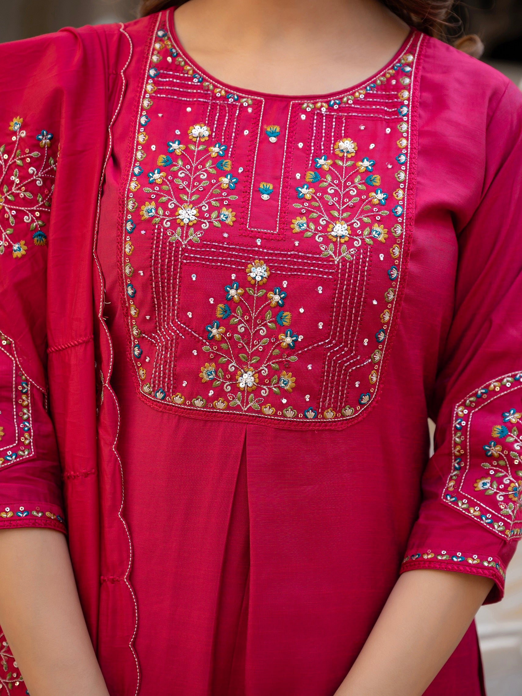 Vedant Vastram Viscose Silk Hand Work & Embroidery Work Stitched Salwar Suit Set-Pink - Distacart