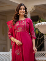Thumbnail for Vedant Vastram Viscose Silk Hand Work & Embroidery Work Stitched Salwar Suit Set-Pink - Distacart