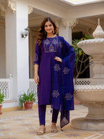Thumbnail for Vedant Vastram Viscose Silk Hand Work & Embroidery Work Stitched Salwar Suit Set-Violet - Distacart