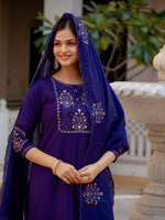 Thumbnail for Vedant Vastram Viscose Silk Hand Work & Embroidery Work Stitched Salwar Suit Set-Violet - Distacart