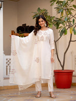 Thumbnail for Vedant Vastram Viscose Silk Hand Work & Embroidery Work Stitched Salwar Suit Set-White - Distacart