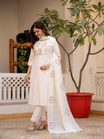 Thumbnail for Vedant Vastram Viscose Silk Hand Work & Embroidery Work Stitched Salwar Suit Set-White - Distacart