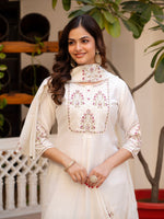 Thumbnail for Vedant Vastram Viscose Silk Hand Work & Embroidery Work Stitched Salwar Suit Set-White - Distacart