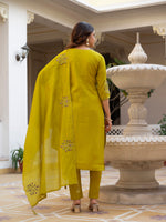 Thumbnail for Vedant Vastram Viscose Silk Hand Work & Embroidery Work Stitched Salwar Suit Set-Yellow - Distacart
