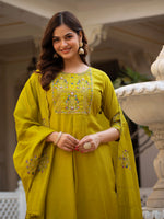 Thumbnail for Vedant Vastram Viscose Silk Hand Work & Embroidery Work Stitched Salwar Suit Set-Yellow - Distacart