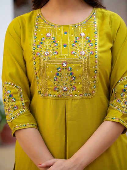 Vedant Vastram Viscose Silk Hand Work & Embroidery Work Stitched Salwar Suit Set-Yellow - Distacart