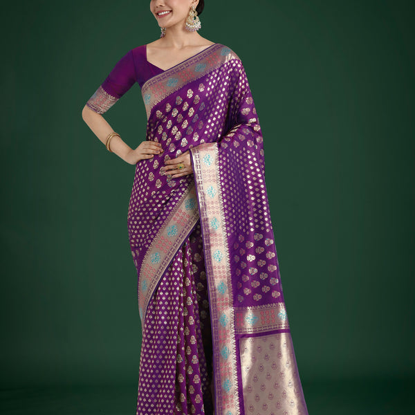 Monjolika Fashion Purple Colour Banarasi Silk Zari Weaving Classic Saree - Distacart