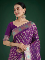 Thumbnail for Monjolika Fashion Purple Colour Banarasi Silk Zari Weaving Classic Saree