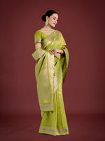 Thumbnail for Monjolika Fashion Lime Green Colour Banarasi Silk Zari Weaving Classic Saree