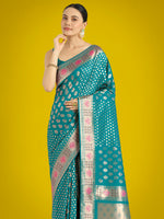 Thumbnail for Monjolika Fashion Cyan blue Colour Banarasi Silk Zari Weaving Classic Saree