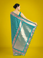 Thumbnail for Monjolika Fashion Cyan blue Colour Banarasi Silk Zari Weaving Classic Saree
