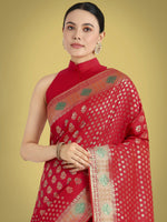 Thumbnail for Monjolika Fashion Red Colour Banarasi Silk Zari Weaving Classic Saree