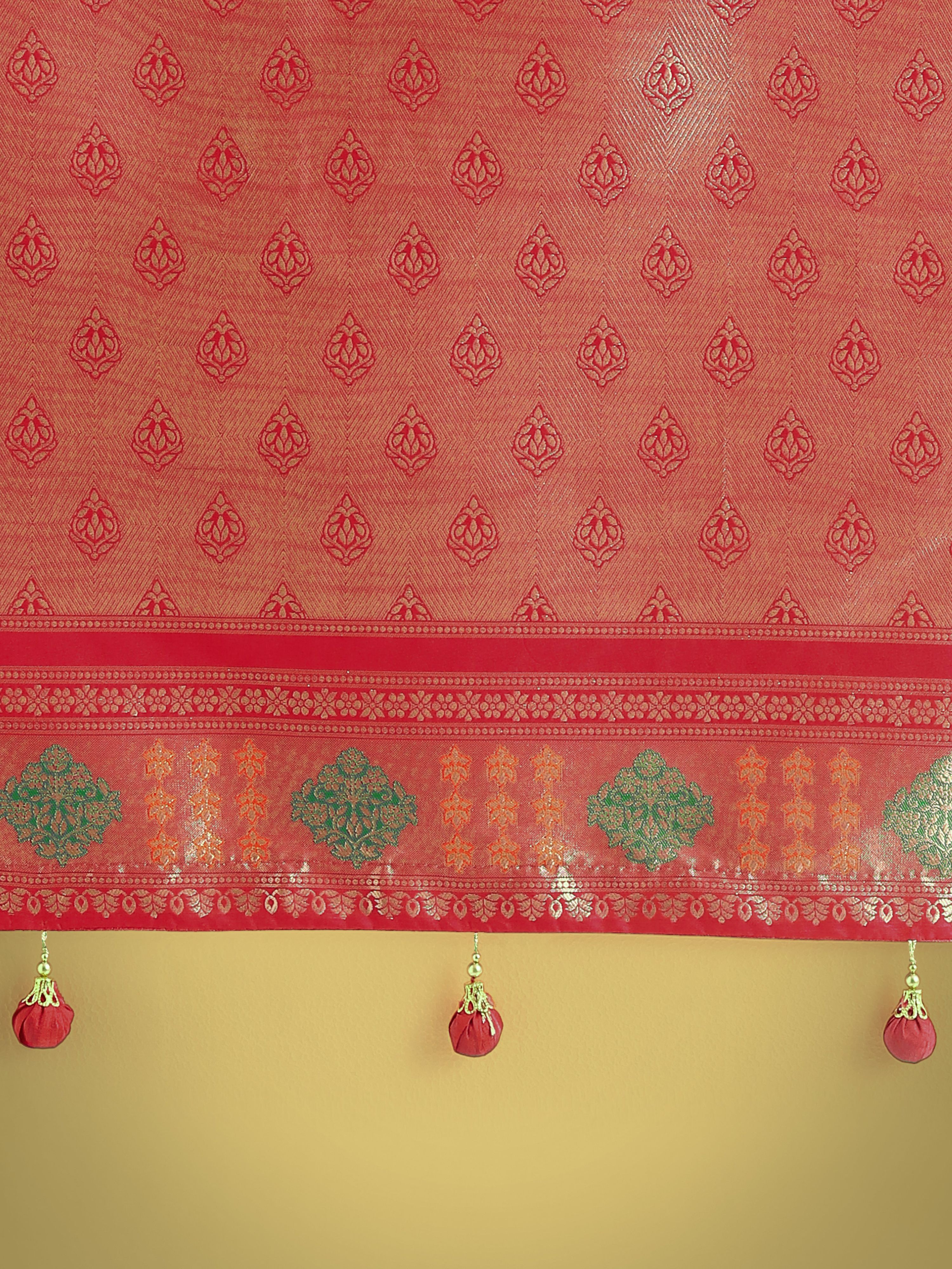 Monjolika Fashion Red Colour Banarasi Silk Zari Weaving Classic Saree