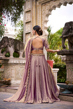 Thumbnail for Lorenvalley Fashion Lavender Fendi Silk Sequins and Thread Embroidery Work Belt Lehenga Choli with Dupatta