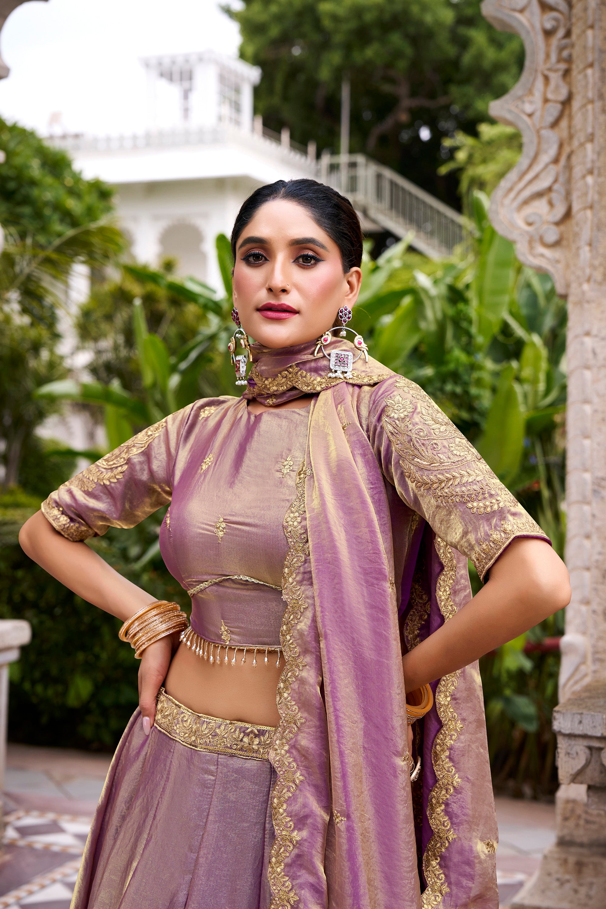 Lorenvalley Fashion Lavender Fendi Silk Sequins and Thread Embroidery Work Belt Lehenga Choli with Dupatta