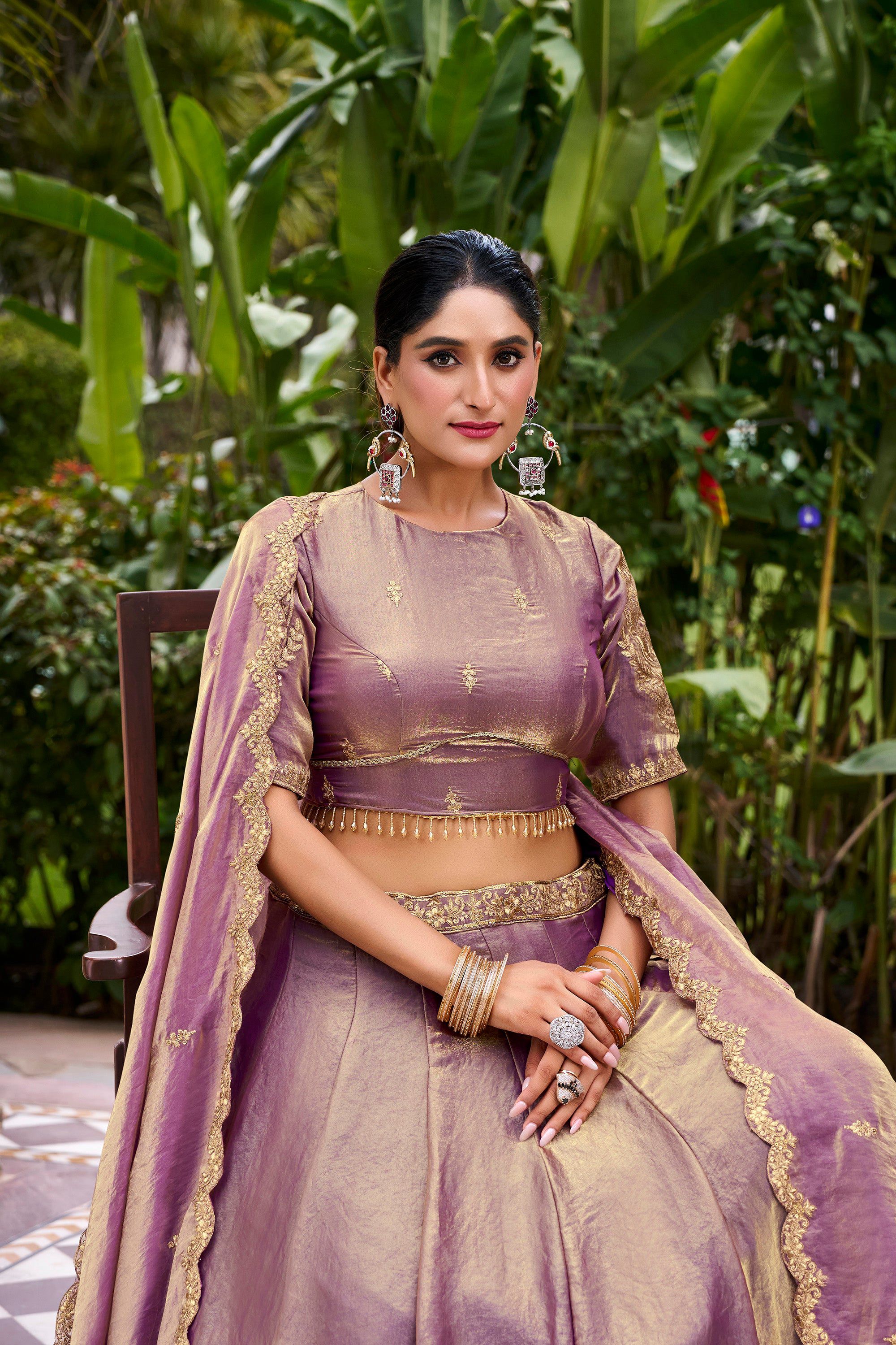 Lorenvalley Fashion Lavender Fendi Silk Sequins and Thread Embroidery Work Belt Lehenga Choli with Dupatta