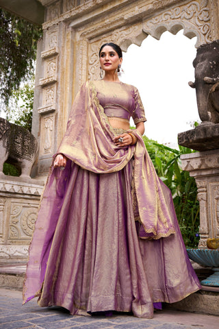 Lorenvalley Fashion Lavender Fendi Silk Sequins and Thread Embroidery Work Belt Lehenga Choli with Dupatta