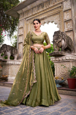 Thumbnail for Lorenvalley Fashion Mahendi Fendi Silk Sequins and Thread Embroidery Work Belt Lehenga Choli with Dupatta