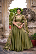 Thumbnail for Lorenvalley Fashion Mahendi Fendi Silk Sequins and Thread Embroidery Work Belt Lehenga Choli with Dupatta