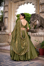 Thumbnail for Lorenvalley Fashion Mahendi Fendi Silk Sequins and Thread Embroidery Work Belt Lehenga Choli with Dupatta