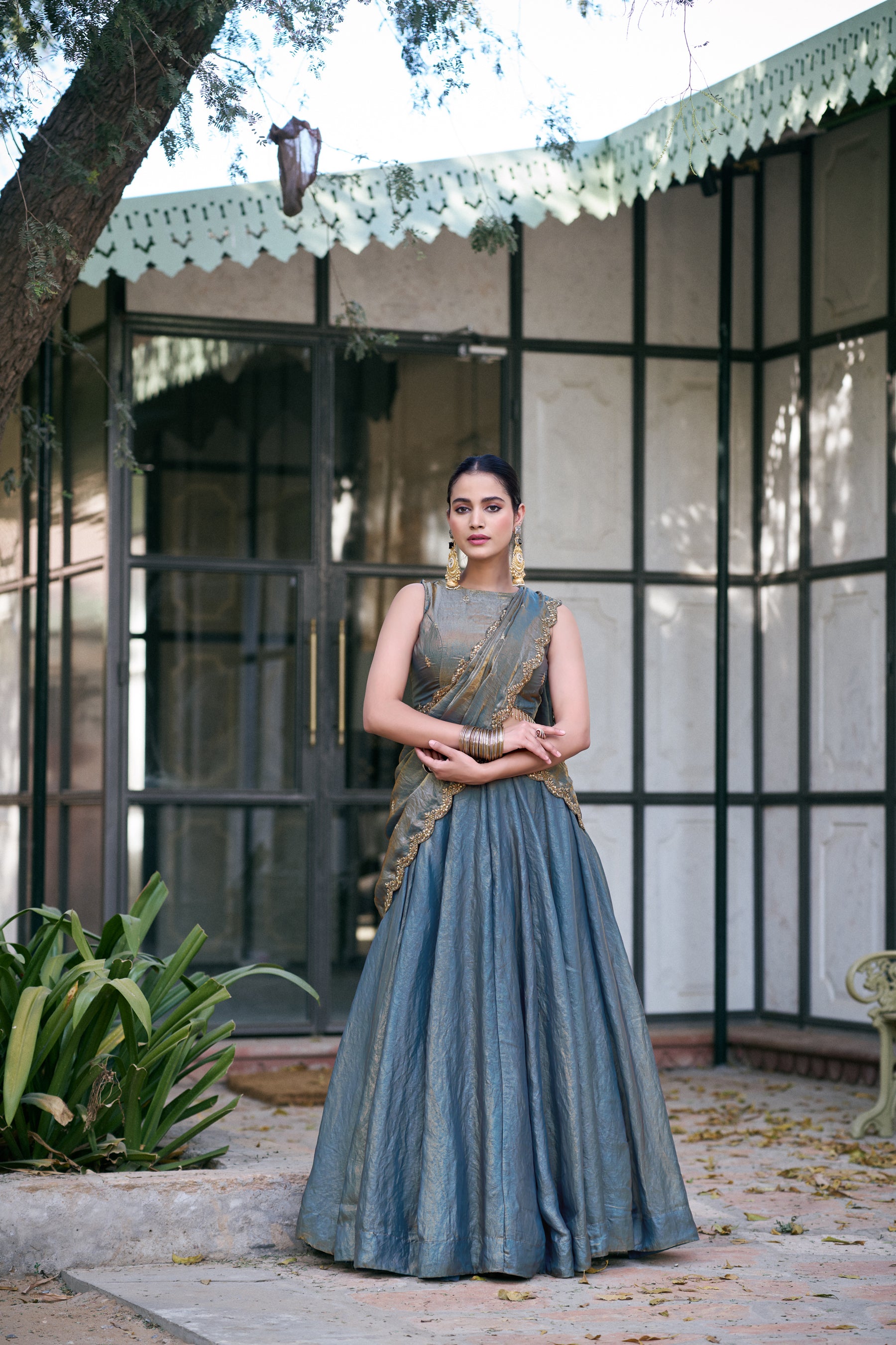 Lorenvalley Fashion Teal Fendi Silk Sequins And Thread Embroidery Work Belt Lehenga Choli With Dupatta - Dista
