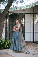 Thumbnail for Lorenvalley Fashion Teal Fendi Silk Sequins And Thread Embroidery Work Belt Lehenga Choli With Dupatta - Dista