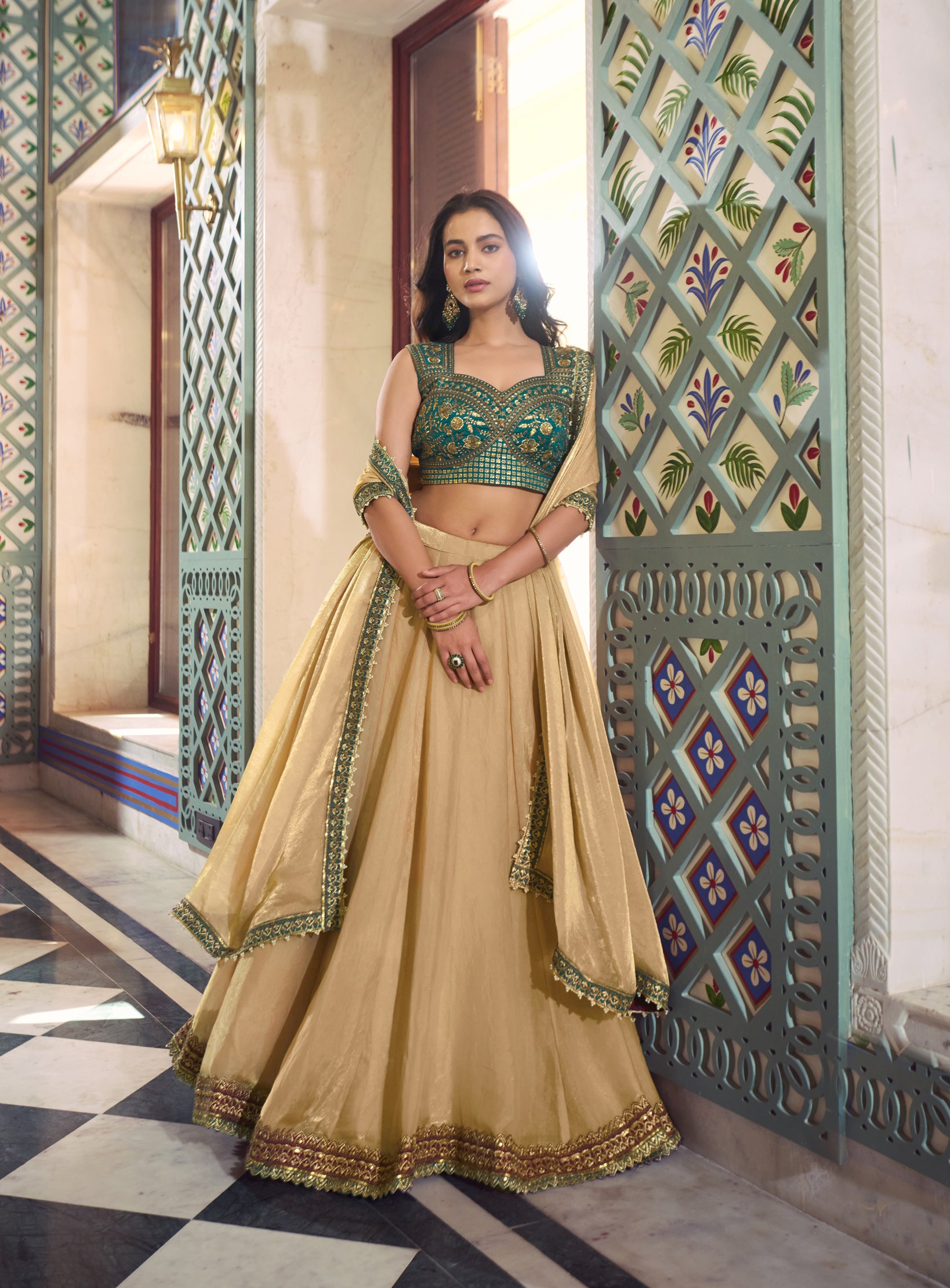 Lorenvalley Fashion Cream Fendi Silk Lace Touch Up Lehenga Choli With Dupatta - Dista