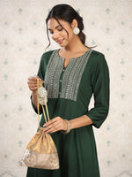 Thumbnail for Ode by House of Pataudi Yoke Design Embroidered Kurta with Trousers - Distacart