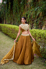 Thumbnail for Lorenvalley Fashion Brown Chanda Silk Plain With Sequins and Thread Embroidery Work Belt Lehenga Choli with Dupatta - Distacart