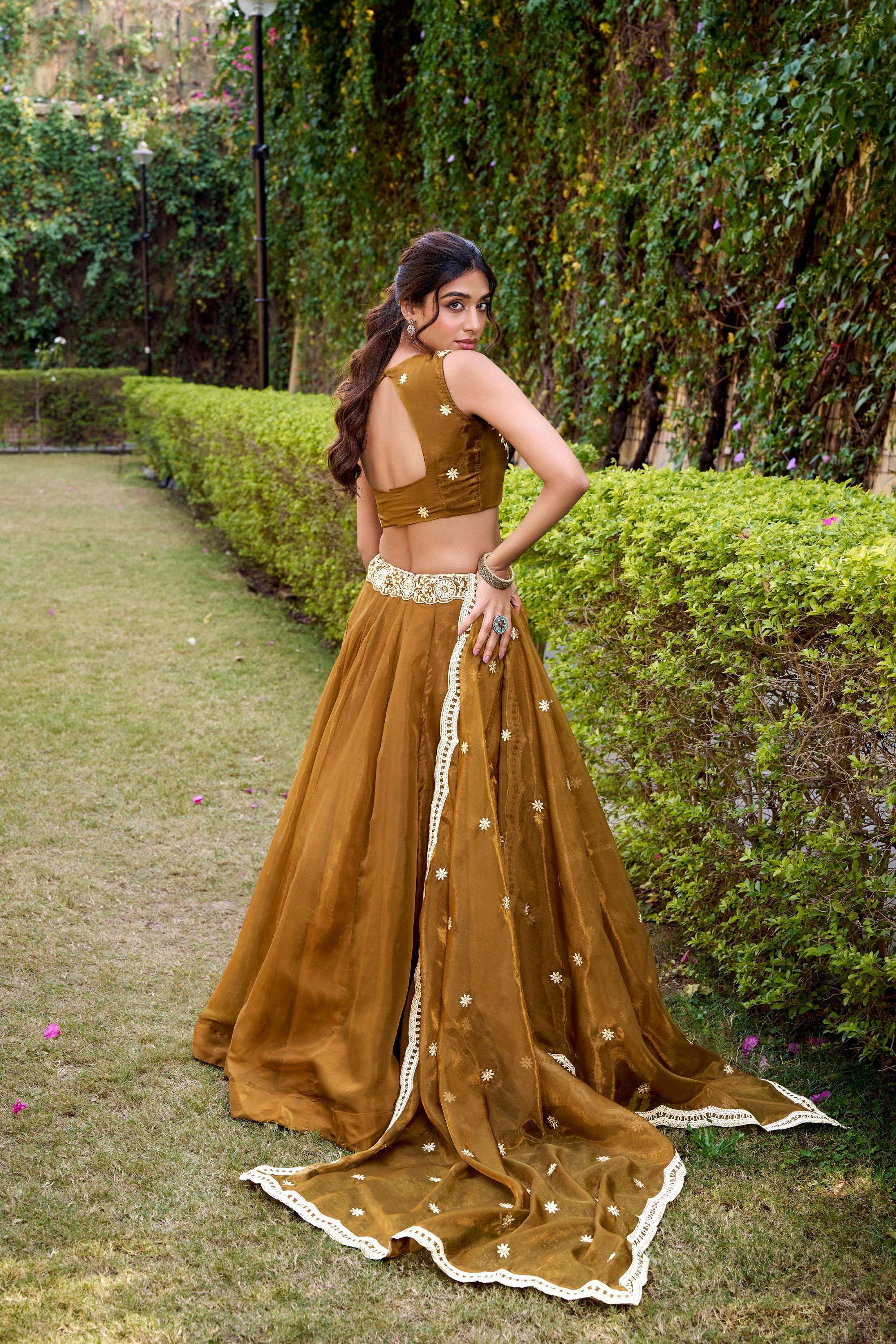 Lorenvalley Fashion Brown Chanda Silk Plain With Sequins and Thread Embroidery Work Belt Lehenga Choli with Dupatta - Distacart