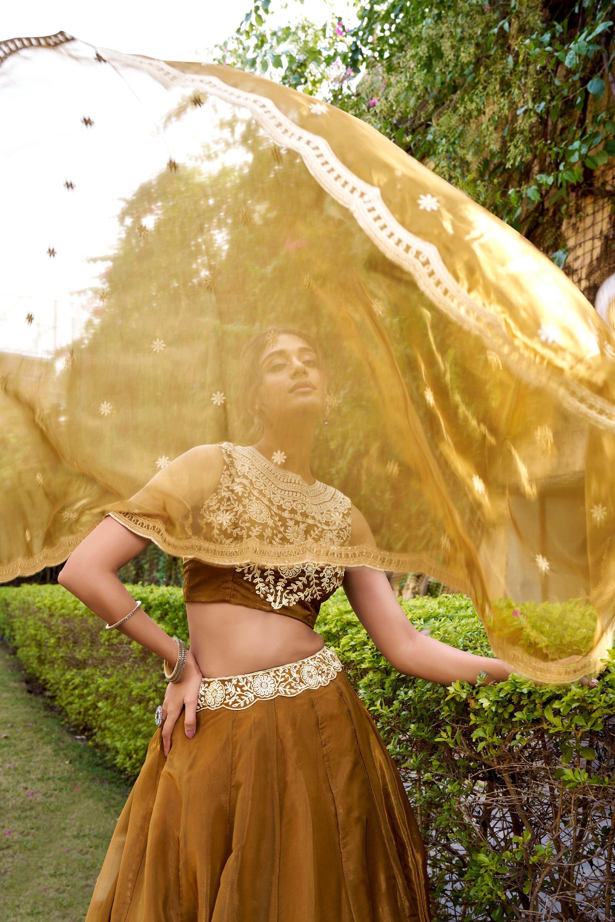 Lorenvalley Fashion Brown Chanda Silk Plain With Sequins and Thread Embroidery Work Belt Lehenga Choli with Dupatta - Distacart