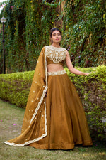 Thumbnail for Lorenvalley Fashion Brown Chanda Silk Plain With Sequins and Thread Embroidery Work Belt Lehenga Choli with Dupatta - Distacart