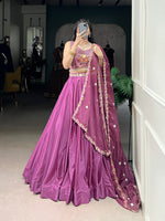 Thumbnail for Lorenvalley Pink Silk Crepe Sequins and Thread Embroidery Work Belt Lehenga Choli with Dupatta