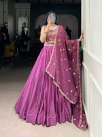 Thumbnail for Lorenvalley Pink Silk Crepe Sequins and Thread Embroidery Work Belt Lehenga Choli with Dupatta
