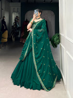 Thumbnail for Lorenvalley Fashion Green Georgette Thread Embroidery Work Belt Lehenga Choli with Dupatta