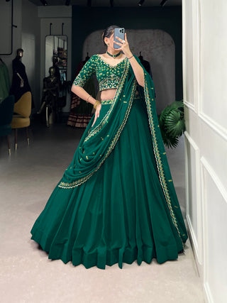 Lorenvalley Fashion Green Georgette Thread Embroidery Work Belt Lehenga Choli with Dupatta