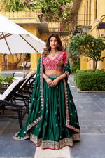 Thumbnail for Lorenvalley Fashion Silk Satin Sequins and Thread Embroidery Work Lehenga Choli with Dupatta - Distacart