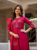 Thumbnail for Lorenvalley Fashion Ranipink Viscose Mango Silk Multi Embroidery Sequins With Hand Work Kurta Pant Dupatta - Distacart