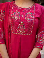 Thumbnail for Lorenvalley Fashion Ranipink Viscose Mango Silk Multi Embroidery Sequins With Hand Work Kurta Pant Dupatta - Distacart
